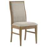 Adina oak finish upholstered dining chair in wheat fabric