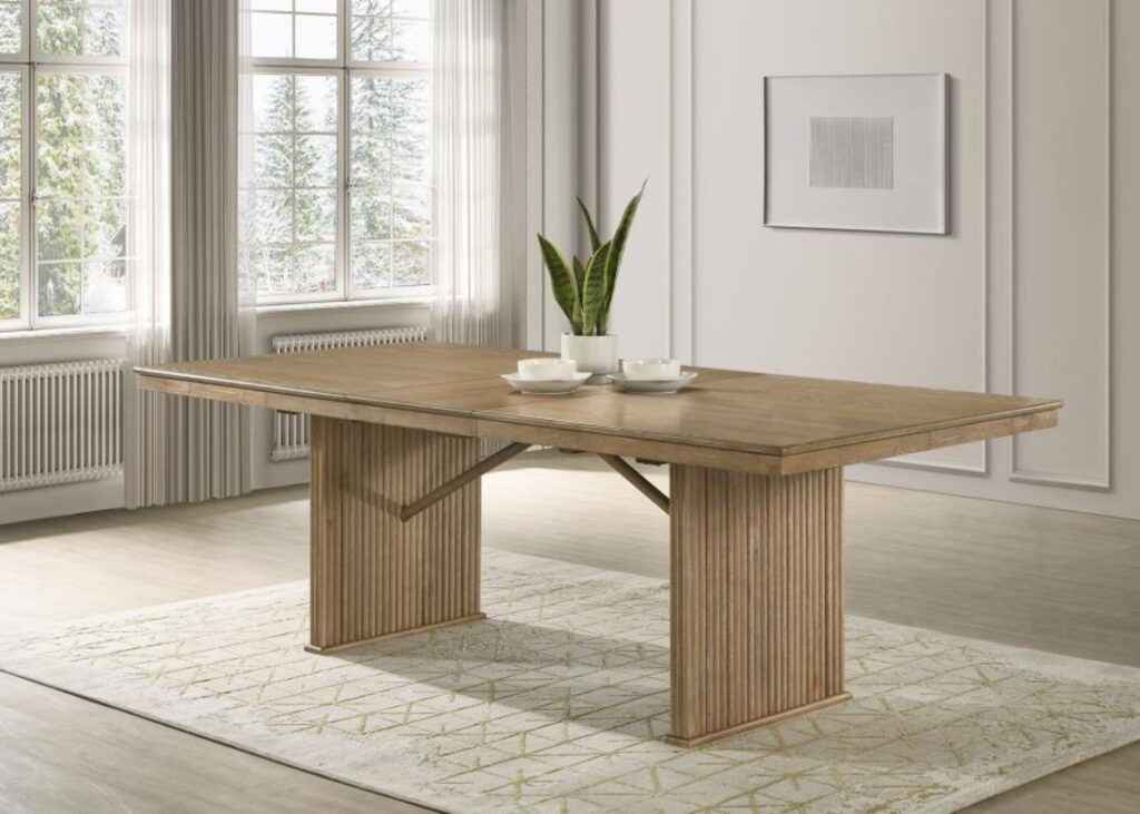 Adina 89-Inch Extension Dining Table – Distressed Light Brown Oak Veneer