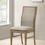 Adina oak finish upholstered dining chair in wheat fabric