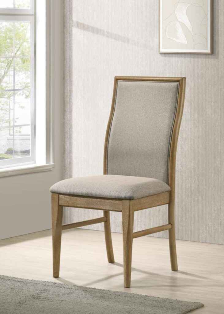 Adina oak finish upholstered dining chair in wheat fabric