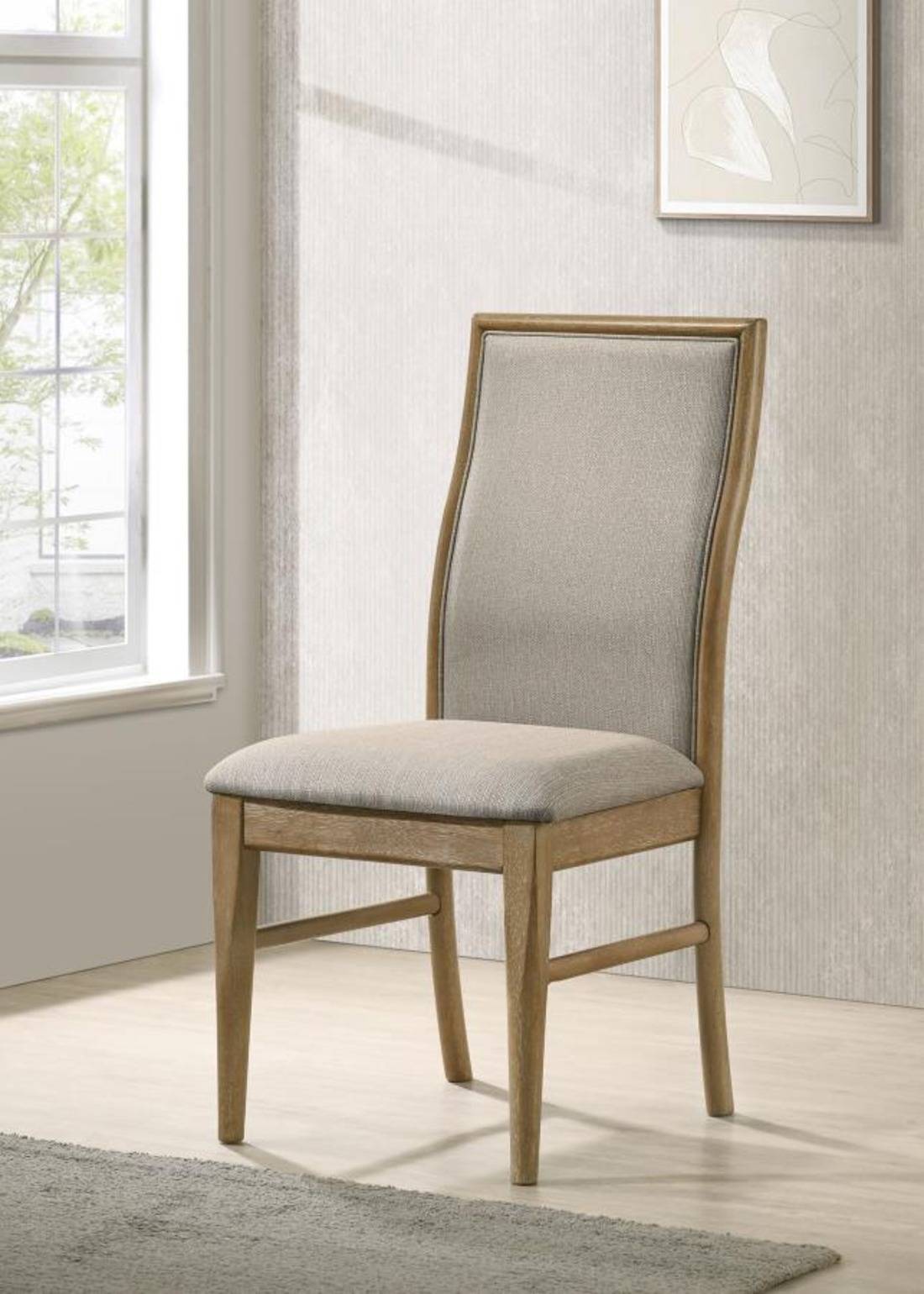Adina oak finish upholstered dining chair in wheat fabric
