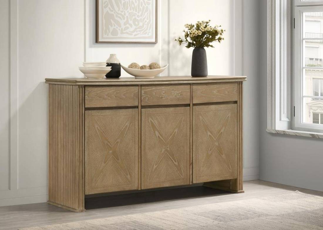 Adina oak veneer sideboard with vertical reeding and storage