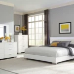 Felicity white and silver Eastern King bedroom set with LED headboard and high gloss finish
