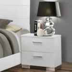 Felicity 2-drawer nightstand in white high gloss with chrome handles – modern bedroom furniture in Tampa