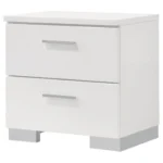 Felicity 2-drawer nightstand in white high gloss with chrome handles – modern bedroom furniture in Tampa