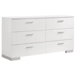 Felicity 6-drawer dresser in white high gloss with chrome handles – modern bedroom furniture in Tampa
