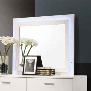 Felicity white LED dresser mirror with touch lighting and high gloss frame