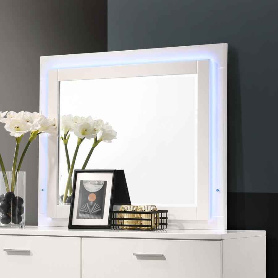 Felicity white LED dresser mirror with touch lighting and high gloss frame