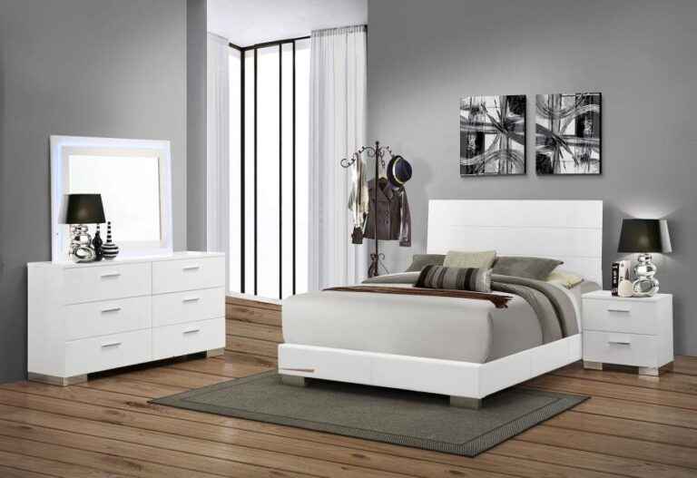 Felicity white LED dresser mirror with touch lighting and high gloss frame