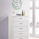 Modern white 5-drawer chest with chrome accents from Felicity bedroom collection