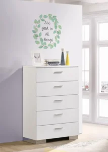 Modern white 5-drawer chest with chrome accents from Felicity bedroom collection