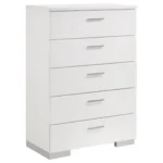 Modern white 5-drawer chest with chrome accents from Felicity bedroom collection