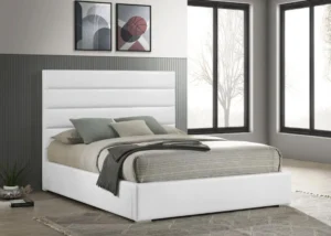 White high gloss king panel bed with glossy headboard and smooth textured frame – modern bedroom furniture in Tampa