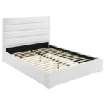 White high gloss king panel bed with glossy headboard and smooth textured frame – modern bedroom furniture in Tampa