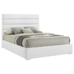 White high gloss king panel bed with glossy headboard and smooth textured frame – modern bedroom furniture in Tampa