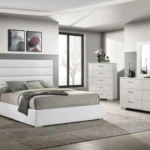Felicity white high gloss bedroom set with king bed, nightstand, dresser, mirror and chest – modern luxury furniture collection in Tampa