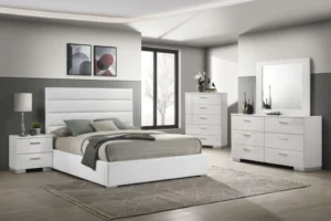 Felicity white high gloss bedroom set with king bed, nightstand, dresser, mirror and chest – modern luxury furniture collection in Tampa