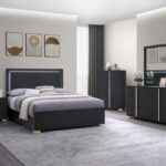 Marceline 5-piece black and gold modern king bedroom set with LED headboard