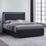 Black and gold Eastern king bed with LED headboard – Marceline Collection