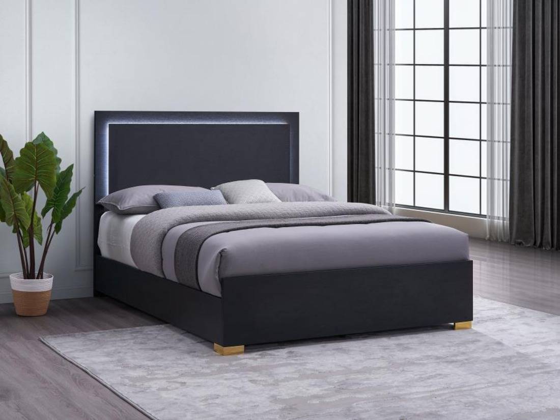 Black and gold Eastern king bed with LED headboard – Marceline Collection