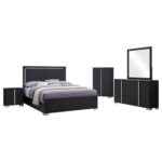 Marceline 5-piece black and gold modern bedroom set with LED headboard