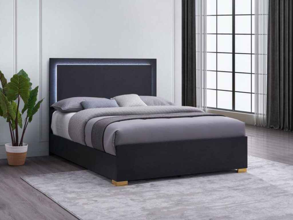 Marceline black and gold queen bed with LED headboard – modern bedroom furniture in Tampa