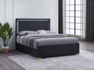 Marceline black and gold queen bed with LED headboard – modern bedroom furniture in Tampa