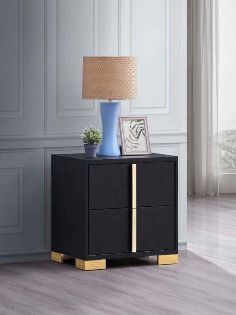 Marceline black and gold 2-drawer nightstand for modern bedroom furniture
