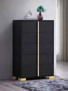Marceline black and gold 5-drawer chest for modern bedroom furniture