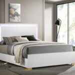 White and gold queen bed with LED headboard – Marceline Queen Bed