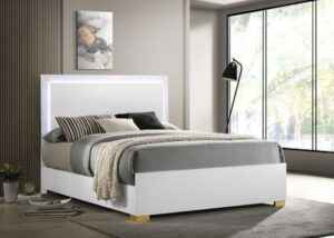 White and gold queen bed with LED headboard – Marceline Queen Bed