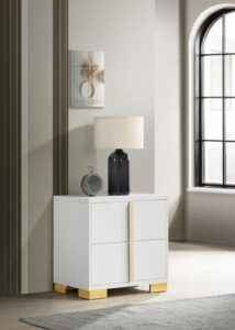 White and gold modern nightstand with two drawers – Marceline bedroom furniture