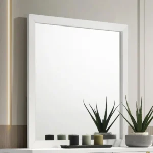 Marceline white dresser mirror with minimalist frame – modern bedroom accent mirror