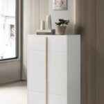 Marceline white and gold 5-drawer chest with modern vertical gold handles – glam bedroom furniture in Tampa