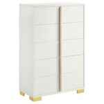 Marceline white and gold 5-drawer chest with modern vertical gold handles – glam bedroom furniture in Tampa