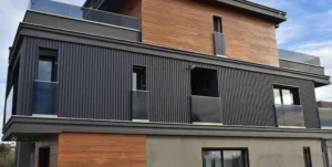 modern house exterior with WPC outdoor wall panel black used for facade design tampa bay