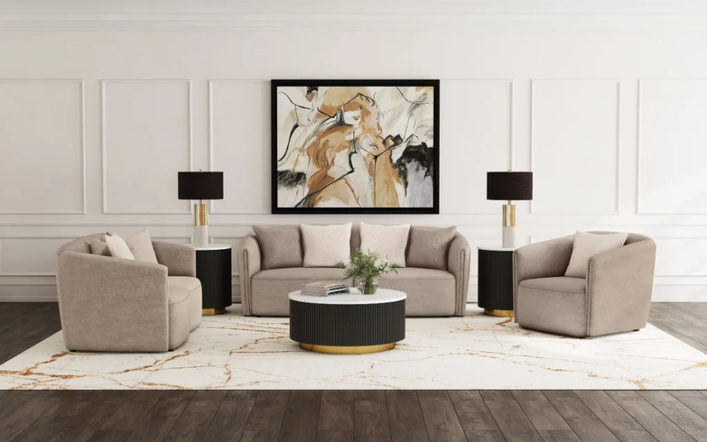 Townsend 3-piece chenille latte sofa set with sofa, loveseat, and armchair