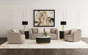 Townsend 3-piece chenille latte sofa set with sofa, loveseat, and armchair