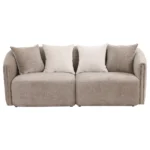Townsend latte chenille upholstered sofa with curved shelter arms and tight cushions