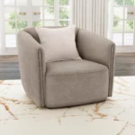 Townsend chenille rolled arm chair in latte with accent pillow and soft wave pattern