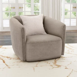 Townsend chenille rolled arm chair in latte with accent pillow and soft wave pattern