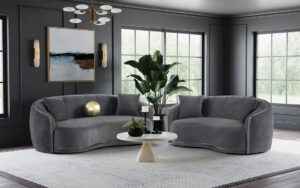 Brookside 2-Piece Gray Velvet Sofa Set with Gold Accents – Modern Contemporary Design