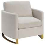 Corliss beige velvet accent armchair with curved arms and gold legs