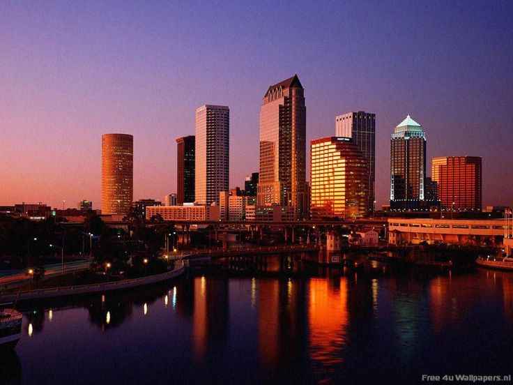 Tampa Florida sunset city skyline Hillsborough River reflection