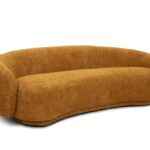 Andrew orange fabric sofa with rounded arms and mid-century design