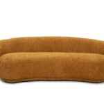 Andrew orange fabric sofa with rounded arms and mid-century design