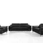 Divani Casa Grange 3-piece modern black leather sofa set with silver legs