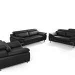 Divani Casa Grange 3-piece modern black leather sofa set with silver legs
