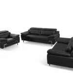 Divani Casa Grange 3-piece modern black leather sofa set with silver legs