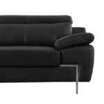 Grange black leather 3-seater sofa with silver legs and adjustable headrests